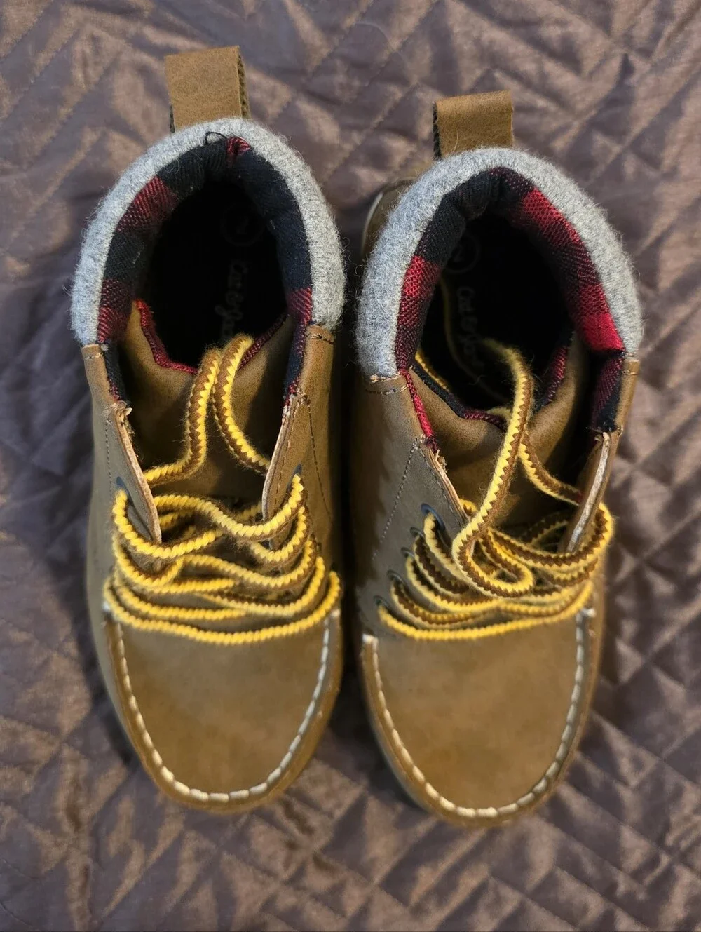 Cat & Jack Brown Ankle Moc-Toe Kids Hiking Boots with Yellow Laces